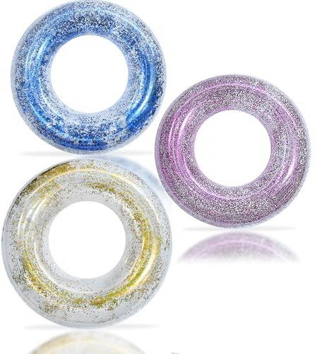3Pcs Schwimmring für Erwachsene Kinder,Glänzend Schwimmreifen Aufblasbar-Ring mit 70/90cm Durchmesser,PVC Pool Aufblasbar Schwimmen Ring für Mädchen Schwimmbad Wasser Outdoor Spielzeug Party Zubehör