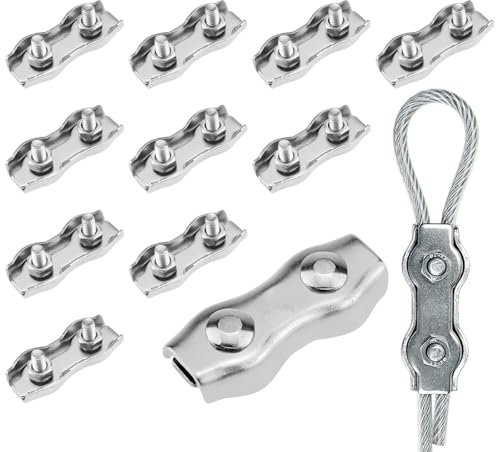 Gebrazy M4 Duplex, 12 morsetti per fune metallica M4, in acciaio inox 304, morsetti per cavi duplex in acciaio inox 304, per fune metallica da 4 mm, corda in acciaio, tenditore per tenda, fissaggio