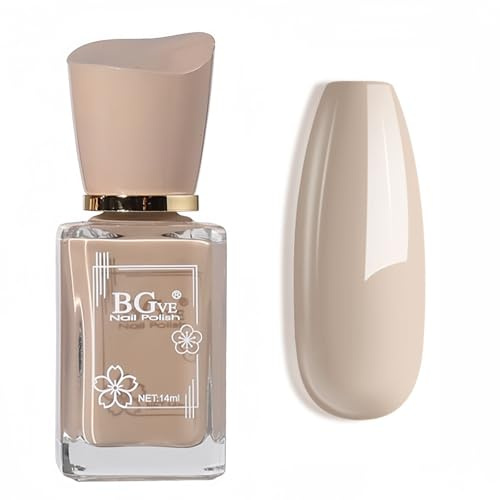 Beige Nail Polish, Nude Nail Polish, Quick Dry, Light Brown, 14ml | Nude Nail Varnish, Beige Nail Varnish, High Gloss Finish, Timeless Neutral Shade, Office, Everyday Manicure, Beginners