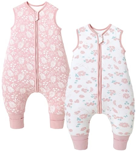 Chilsuessy Baby Schlafsack mit Füßen 2er Pack 2.5 Tog Kinder Winter Schlafsack Soft Baumwolle Baby Schlafsack mit Beinen, 2.5 Tog/Blumen Set, 90cm/Baby Höhe 95-105cm