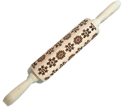 Mattarello Natalizio in Legno a Forma di Fiocco di Neve, for goffratura, for Biscotti, Biscotti, Fondente, Torte, 35 * 5 cm Mattarello in Legno Inciso(Color 4)