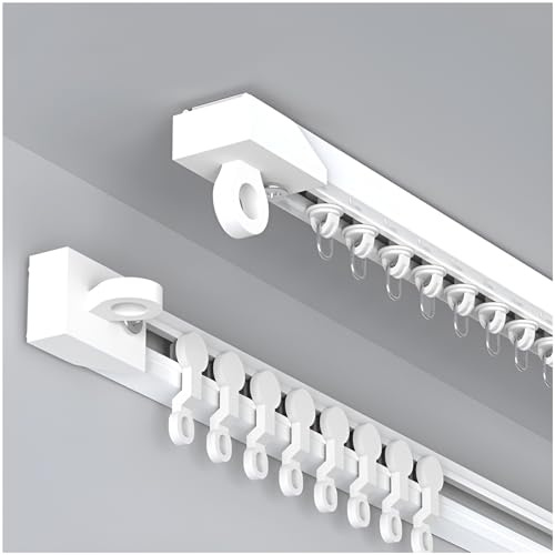 ZCFLWR Binario per Tende Adesivo da soffitto, Sistema di binari per Tende scorrevoli con rulli silenziosi, Montaggio a soffitto o a Parete, Senza Fori (Parete, 400 cm/13,1 Piedi (4 * 100 cm))