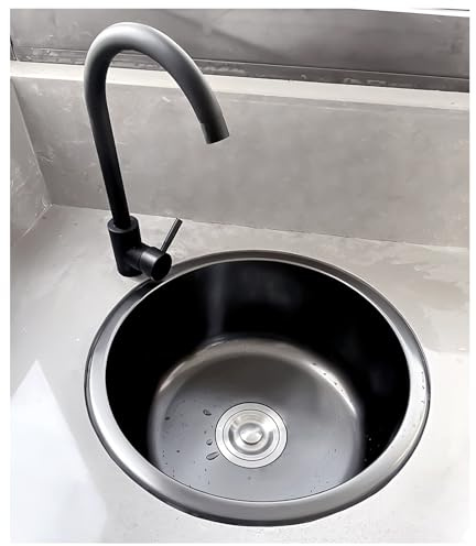 Lavello da cucina in acciaio inox nero di alta qualità, 28 cm, vasca singola con scarico e troppopieno, versatile piccolo lavabo per ripostiglio, cucina, bar e pub, design a incasso e sottopiano