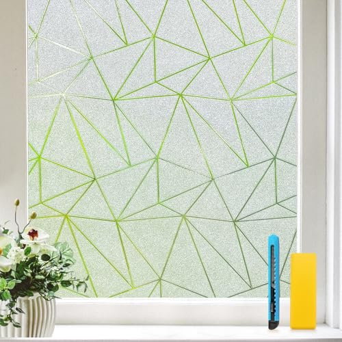 Zindoo Pellicola per Vetri Finestre Motivo Poligonale 59.5x120cm 2 Rotoli | Pellicola Privacy Finestre Anti-UV per Ufficio Bagno Camera da Letto