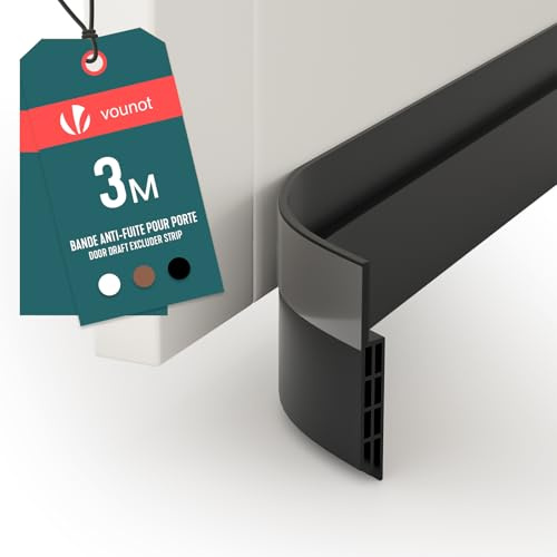 VOUNOT® Burlete Puerta Entrada Burlete Bajo Puerta Exterior Tira de Sellado Autoadhesiva para Exclusión de Corrientes de Aire Insonorización Aislamiento Acústico Antipolvo Cubre Puertas 5x300cm Negro