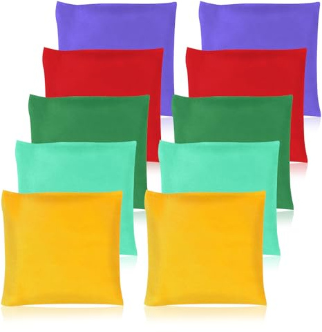 Bohnensäckchen, 10 Stück Wurfsäckchen, 10X10CM Cornhole Säckchen, Sandsäckchen, Wurfspiel Kinder, Toss Game Bunte Sitzsack für Partyspiele, Outdoor Spiel für Jungen und Mädchen