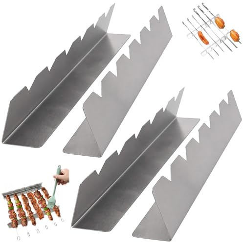 Persiiious 4 Stück Grill Spieße Rack, Edelstahl Spieße Halte, für 6 Spieße, Schaschlik Aufsatz, 30 * 4.5 * 3cm Grillspießhalter aus Edelstahl, für Gasgrill, Holzkohlegrill, Outdoor-Grill