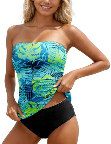 Genérico Bañadores Bandeau para Trajes de Baño de Dos Piezas Tankinis Fruncidos sin Tirantes