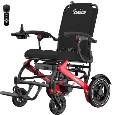 Rollstuhl Elektrisch Faltbar Leicht 17.8kg: Elektrischer Rollstuhl mit Fernbedienung - All Terrain Elektrischer Rollstuhl Klappbarer mit Pannensichere Reifen 150KG