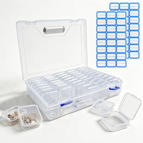 45 Stück Kleine Aufbewahrungsbox mit Deckel, Kleinteilebox 5,5 x 5,5 x 2cm | transparente Plastikboxen, Perlen Aufbewahrungsbox, mini Box Sortierboxen für Kleinteile, Ohrringe, Ringe, Bügelperlen