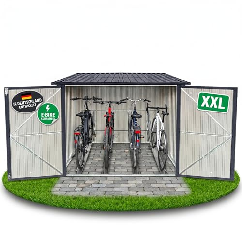 ALBATROS XXL Fahrradgarage Metall | 4 Fahrräder, abschließbar, RAL7016 | Fahrradbox 229x203x162cm für E-Bikes & Fahrräder, Fahrradunterstand, verzinkter Stahl Anthrazit, wetterfest, mit Zubehör