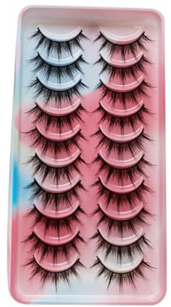 10 Pairs/Box False Lashes Wispy Curly 3D Effect Exaggerate Makeup Reusable Look Artificial Eyelashes for Dating