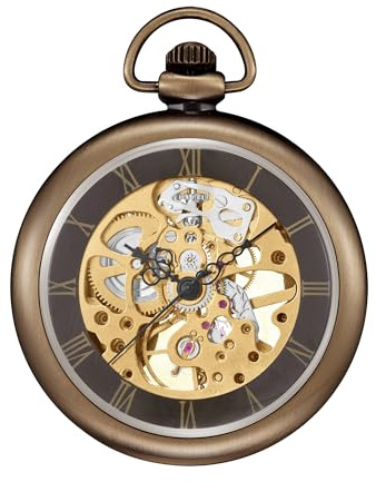 ShoppeWatch Reloj de Bolsillo Hombre con Cadena | Reloj de Bolsillo Antiguo Cuerda Manual con Movimiento Mecánico Clásico | Steampunk Pocket Watch PW12