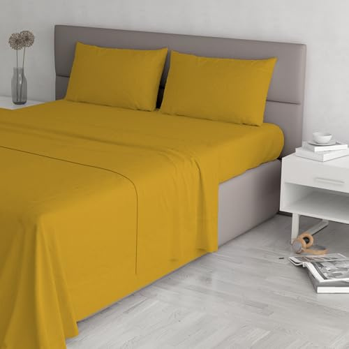Italian Bed Linen Juego MAX Color Ropa de Cama, Mostaza, Doble