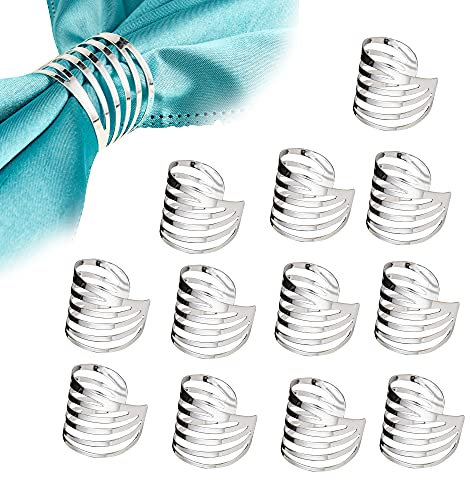 Feyarl 12 Pcs Silver Napkin Rings Metal Handcraft Napkin Holders for Wedding Party Candlelit Banquet Dinner Festival Table Decor