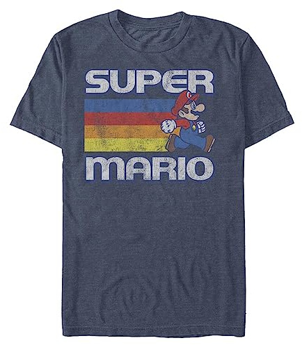 Nintendo Super Mario Running Retro Stripe T-shirt för män, Marinblå ljung, L