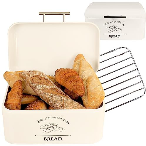 Gadgy Brotbehälter | Brotkasten Metall | Brotaufbewahrung | Brotkasten Retro Vintage | Brot Aufbewahren | Brotkasten Edelstahl mit Lüftungsgitter | Knäckebrotdose | Brotkorb Metall | Bread Box