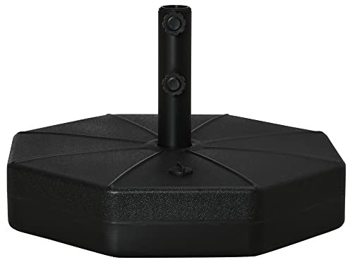 Outsunny Octagonal Garden Parasol Base Holder Outdoor Market Umbrella Stand Weights, Up to 28kg Water Filled or 40kg Sand Filled, Black