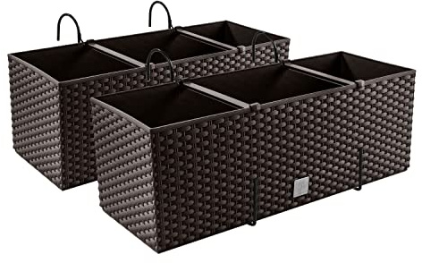 2 x blomlåda, blomkruka rottingutseende med hållare, planteringskruka, balkonglåda, planteringslådor, umbra