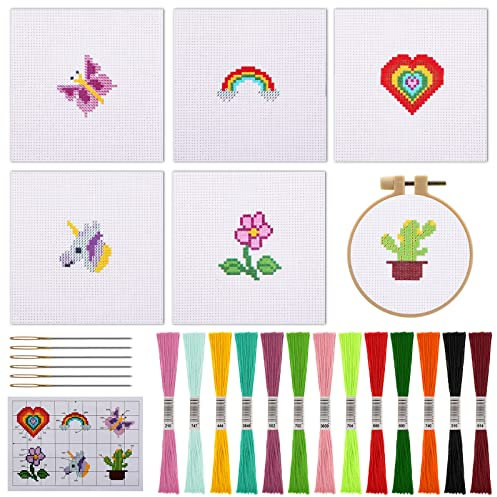 MWOOT 6 Pezzi Ricamo Starter Kit,Punto Croce Cucire Accessori,Embroidery Cross Stitch Starter Kit per Bambini e Principianti