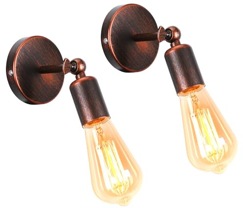 iDEGU 2 Stücke Industrie Wandleuchten, E27 Wandlampe Innen Vintage Lampenschirm aus Metall 180 ° Einstellbare Metall Wandbeleuchtung für Schlafzimmer Badezimmer Flur Wohnzimmer (Kupfer Rost)