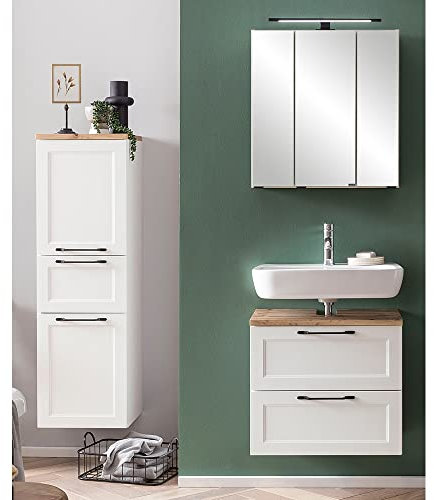 Lomadox Badmöbelset Badezimmermöbel Spiegelschrank Waschbeckenunterschrank 60 cm Midischrank in weiß