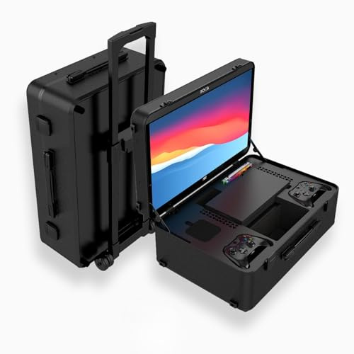 POGA SLY Black - Xbox Series X Premium Gaming Case with Trolley and 24 Inch AOC Gaming Monitor - Black Suitcase