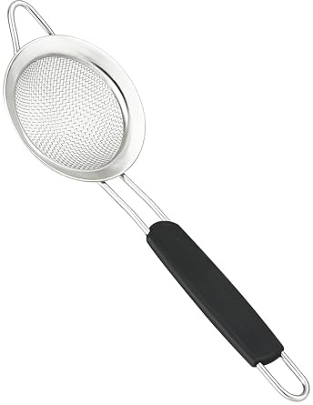 Lot de 1 tamis et passoires noirs – Tamis en métal en acier inoxydable – Passoire à maille fine pour cuisine, tamis à farine pour la cuisson – Anti-rouille (8 cm)