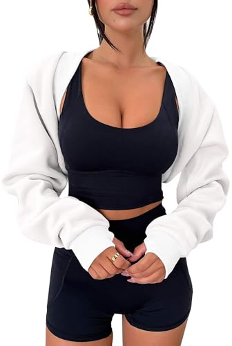 Zwurew Bolero Shrug White Sweatshirts Long Sleeve Workout Tops for Women 2024 Shrugs Y2K Clothes Gym Shrug