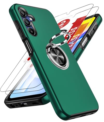 LeYi for Samsung Galaxy A15 4G-5G Case: A 15 Mobile Phone Case Cover with 2 Tempered Glass Screen Protector,Heavy Duty Shockproof Protective with 360 Ring Holder Stand Magnetic Case, Green