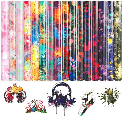 Tintnut Aquarell Plotterfolie Textil Iron on Folie 16 Blätter 12in x 10in | Aquarell flexfolie plotter textil für kleidung & taschen DIY für plotter,dehnbar & waschbar,einfach schneiden entgraten