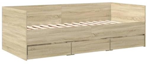 vidaXL Tagesbett, Gästebett mit 3 Schubladen mit Rollen, Schlafsofa für Schlafzimmer, Bettsofa Sofabett Daybed Bett, Sonoma-Eiche 90x200cm Holzwerkstoff