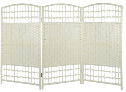 Dekorativer Raumtrennwand Trennwand Spanischer Paravent Freistehend Faltbar Umkleideraumabdeckung Paravent Raumteiler Rattan 3 Paneele Bereit des Kinderzimmers zur Balkon 100H x 150 cm (Creme)