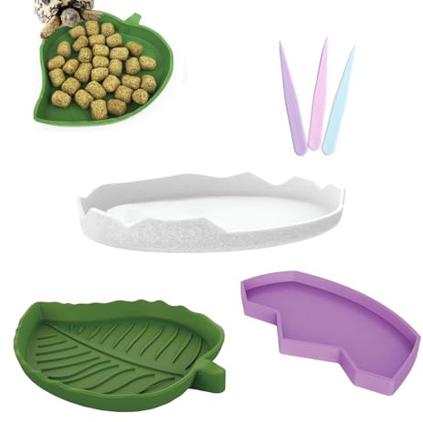 DHWEKU 3 Pezzi Ciotola per Acqua per Cibo Rettile, Mangiatoia Tartaruga Piatto, Ciotola Acqua Alimenti a Forma di Orma, Ciotola Acqua Alimenti a Forma di Foglie, Ciotola per Bere Piatta, per Rettile