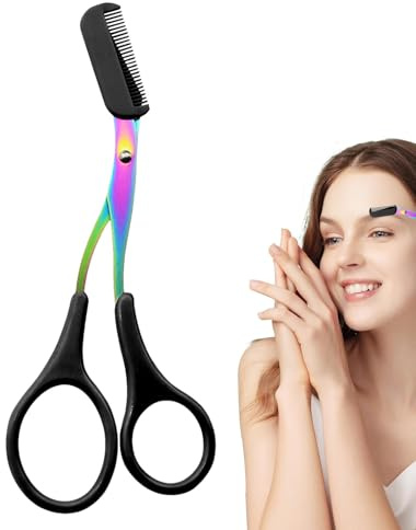 Augenbrauen Trimmer Schere, Augenbrauenschere Gebogen, Augenbrauen Trimmer Schere mit Kamm, Manueller Augenbrauenrasierer aus Edelstahl für Männer und Frauen