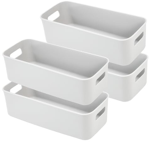 LYLIDIA Scatole Portaoggetti Plastica 4PCS Scatole Immagazzinaggio Organizzatore con Maniglie Cestini Portaoggetti di Plastica Scatola Rettangolare per Cassetti Bagno Ufficio (4pcs Grigio)