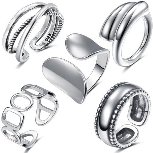 AFCJLTO 5 Stück Boho Gelenk Fingerringe,Stapelbare Midi Ringe Set,Silber Vintage Stapelbarer Ring,Silber Ringe Set Verstellbare Finger Ringefür Frauen Mädchen