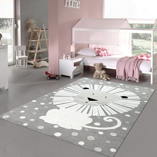 Teppich-Traum Kinderteppich Löwenmuster Creme Beige 160x230 cm | Safari-Design, 3D-Hoch-Tief-Effekt, weich, pflegeleicht, hautsympathisch, OEKO-TEX, Fußbodenheizung geeignet, Kinderzimmer