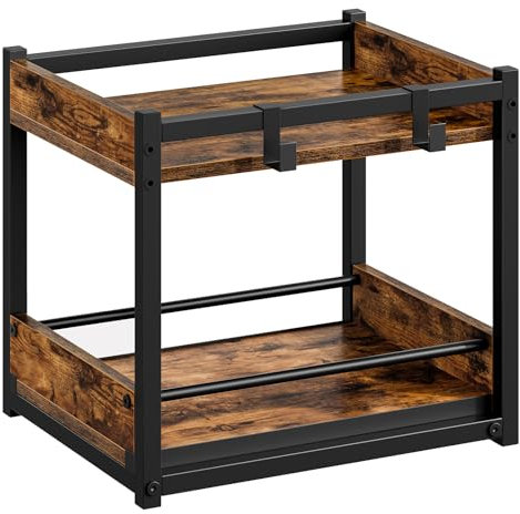 HOOBRO Gewürzregal, Küchenregal mit 2 Ebenen, Gewürzständer mit ausziehbaren Tabletts und Haken, Küchen-Organizer, für Küche, Wohnzimmer, Schlafzimmer, rustikales Braun und Schwarz EBF08TL01