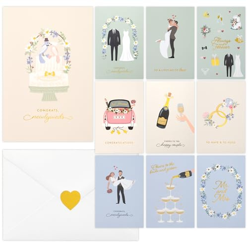 ZICOTO Beautiful Wedding Cards Set of 10 with Envelopes and Stickers – Elegant Blank Engagement Cards for Personalized Congratulations Wishes – Perfect for Wedding Shower Gifts for the Bride & Groom