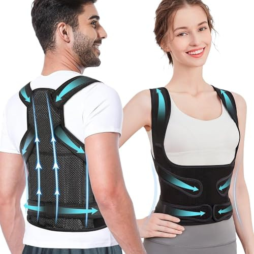 TOEECY Corregidor de Postura Unisex Soporte Transpirable Espalda Hombros Ajustable Ideal para Corregir la Postura Oficina y Uso Diario(Negro M)