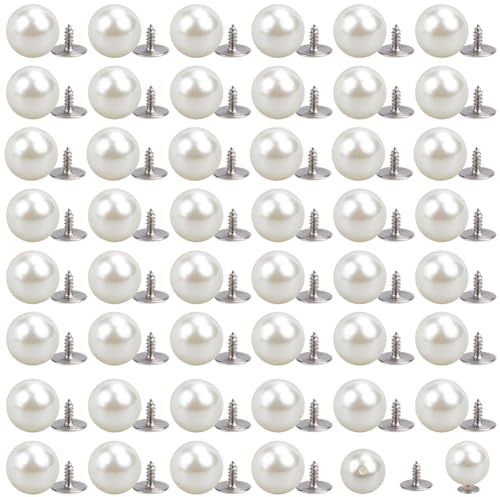 SOFPLATE 1 Box 60 Sets Instant Button Pearl Brooch Pins Bulk 13.5mm Detachable Reusable Fixed Pin Decorative White Pearls Adjustable Sweater No Sew Buttons for Clothes Blouse Dress Shirt Shawl Pants