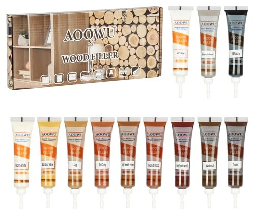 AOOWU Kit di Riparazione di Mobili, 12 Colori Set di Riparazione in Laminato, Kit di Riparazione per Legno, Stucco per Legno Riparare Eventuali Graffi, Crepe, Fori per Pavimenti, Tavoli, Porte