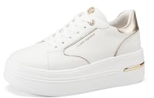 QUEEN HELENA Zapatillas de deporte de plataforma altas para mujer X32-5, blanco y dorado., 40 EU
