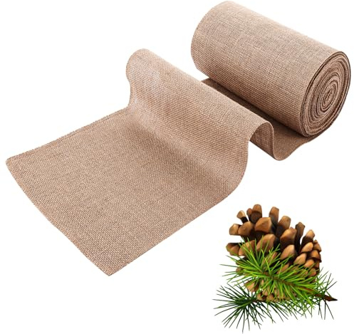 DAJAVE Jute Tischläufer 25cmx20m Natur, Juteband Tischband Tischläufer Jute Leinenstoff Meterware Zuschneidbar für Verschiedene Schreibtischgrößen Tischband für Gartenparty, Hochzeit