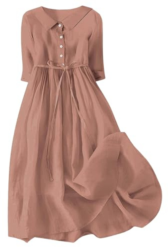 Vestidos de Lino y algodón para Mujer, Modernos y fluidos, Estilo Babydoll, de Verano, con Mangas 3/4, Tallas Grandes, Corte A, ma
