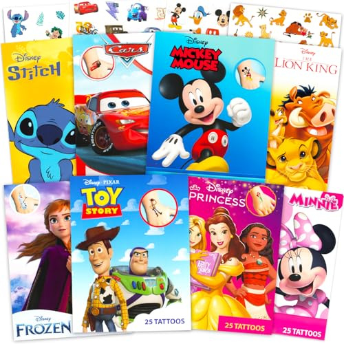 Disney Tattoos Party Favors Mega Assortment ~ Bundle Includes 8 Disney Favorites Temporary Tattoo Packs Featuring Princess, Toy Story, Mickey, Cars, Lion King, Stitch, More (200 Tattoos!)