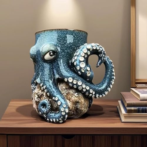 Octopus Coffee Mugs | Oceans Creature Octopus Mug, Funny Ceramic Cup, Unique Octopus Shaped Statue Cup Coffee Mug | Resin Beverage Drinkware for Sea Lovers