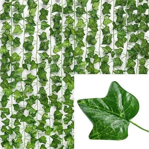 NihaoWXM Vigne Artificielle Guirlande de Feuilles Lierre artificielles Vertes, 10/2 m, décoration Murale extérieure, Fausse Couronne, fête à Domicile(C,2M-1 Strings)