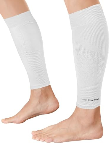 SLIMCELL PRO Polpaccera Compressione Uomo e Donna - Fascia Polpaccio Compressione, Fascia Elastica Polpaccio, Elastica, Compression Sleeve, Gambali Compressione - Made In Italy (WHITE, M-L)